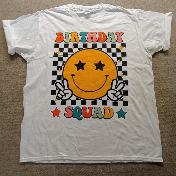 The Unbranded Brand Other - Birthday‎ Squad Smile Face Sarcastic Novelty Funny White S/S T-Shirts Mens XL
